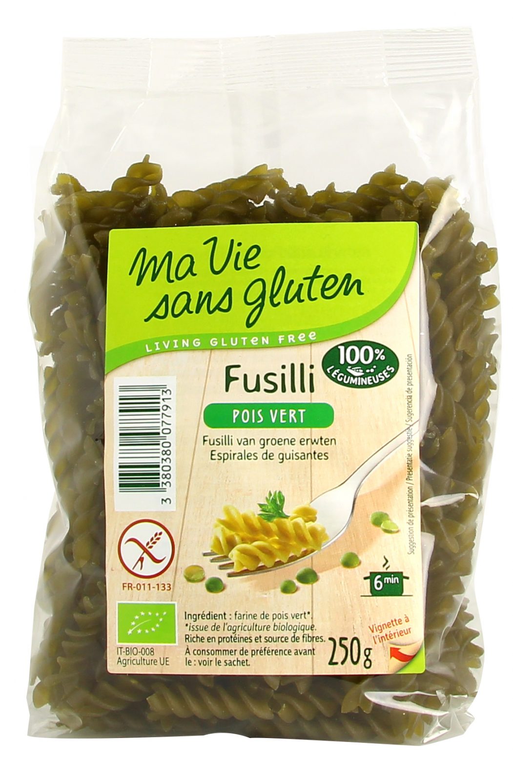 Ma vie sans gluten - Pâte - Fusilli pois vert - 250g