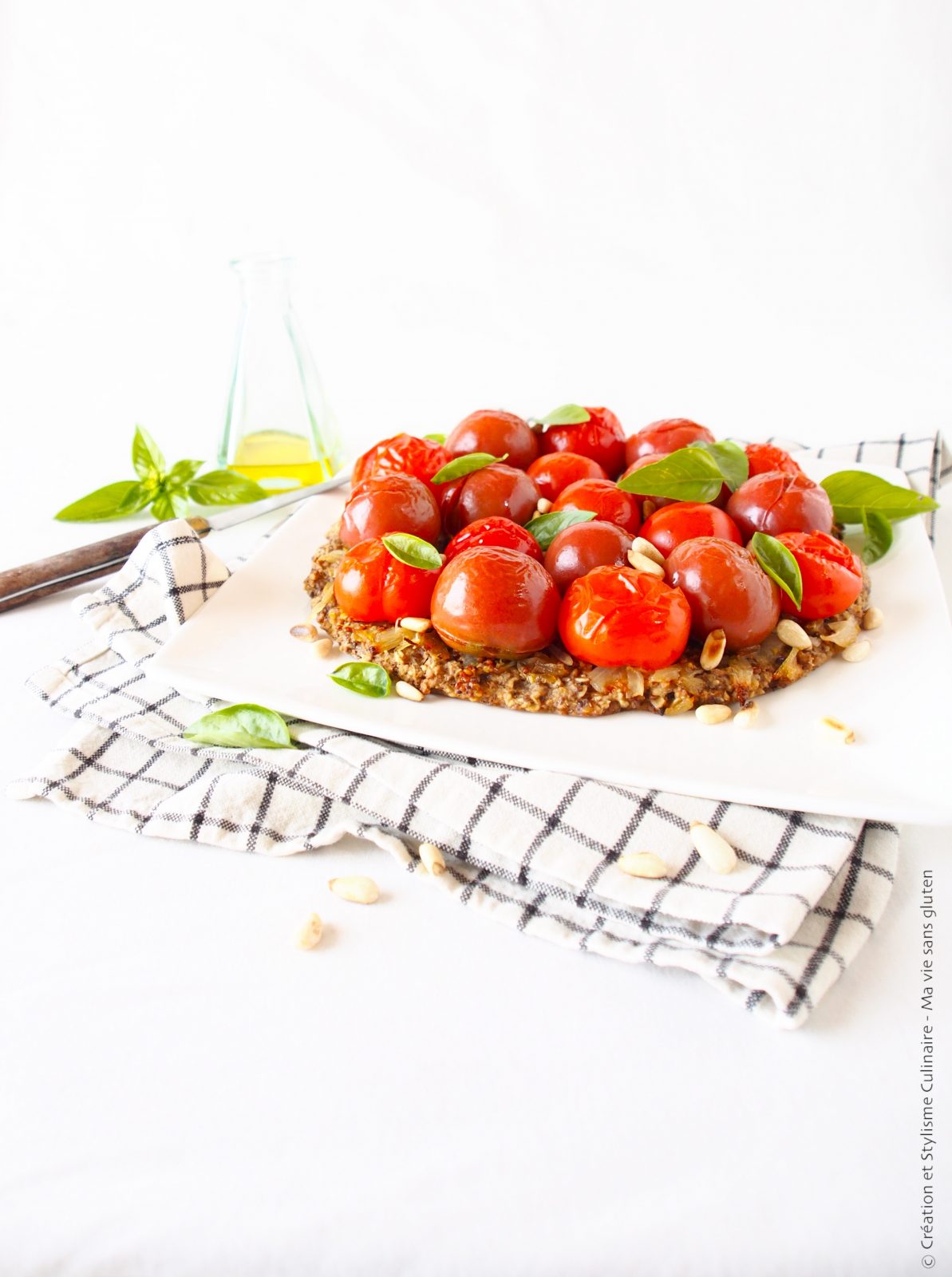 Tarte aux tomates cerises et flocons avoine-sarrasin sans gluten