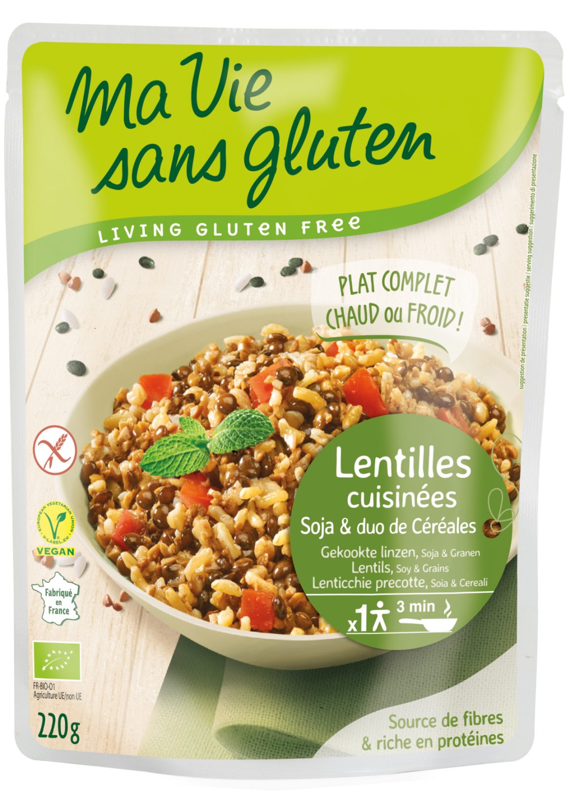 Ma vie sans gluten - Cuisinés express - Lentilles cuisinées soja et duo de céréales 220 g