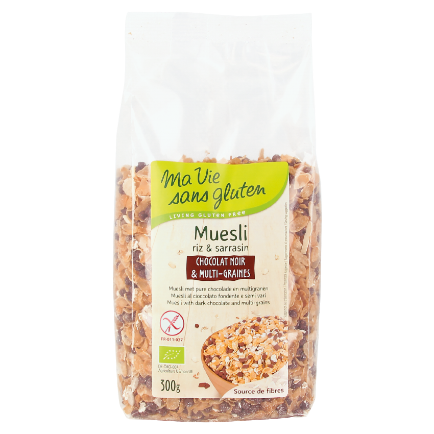 MVSG - petits déjeuners - Muesli bio chocolat noir et multi-graines - riz et sarrasin - 300g